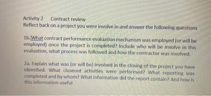 Activity 2 Contract review Reflect back on a