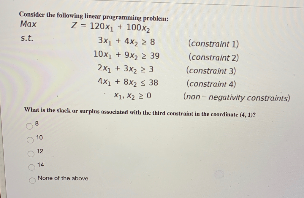 Consider the following linear programming