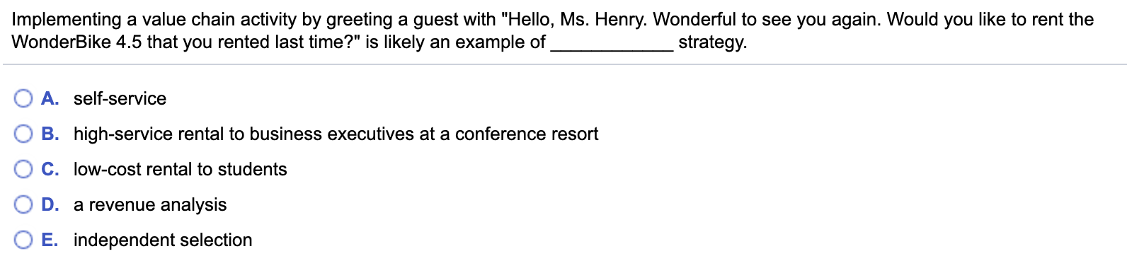 Implementing a value chain activity by greeting a