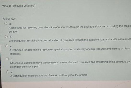 What is Resource Leveling? Select one A technique