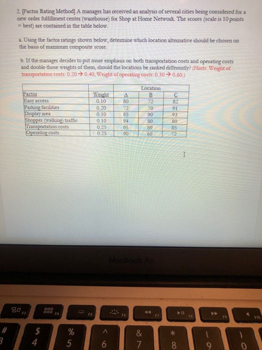 2. Factor Rating Method] A manager has received