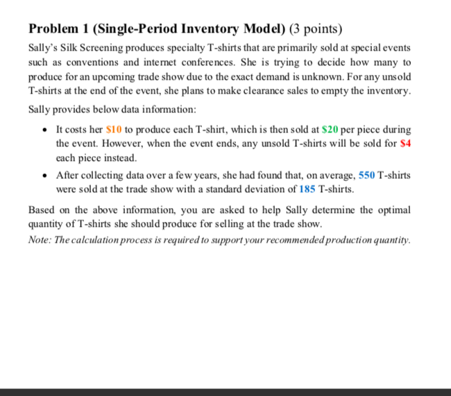 Problem 1 (Single-Period Inventory Model) (3