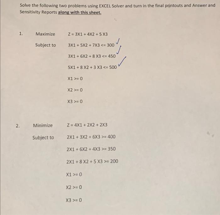 both problems please! Solve the following two