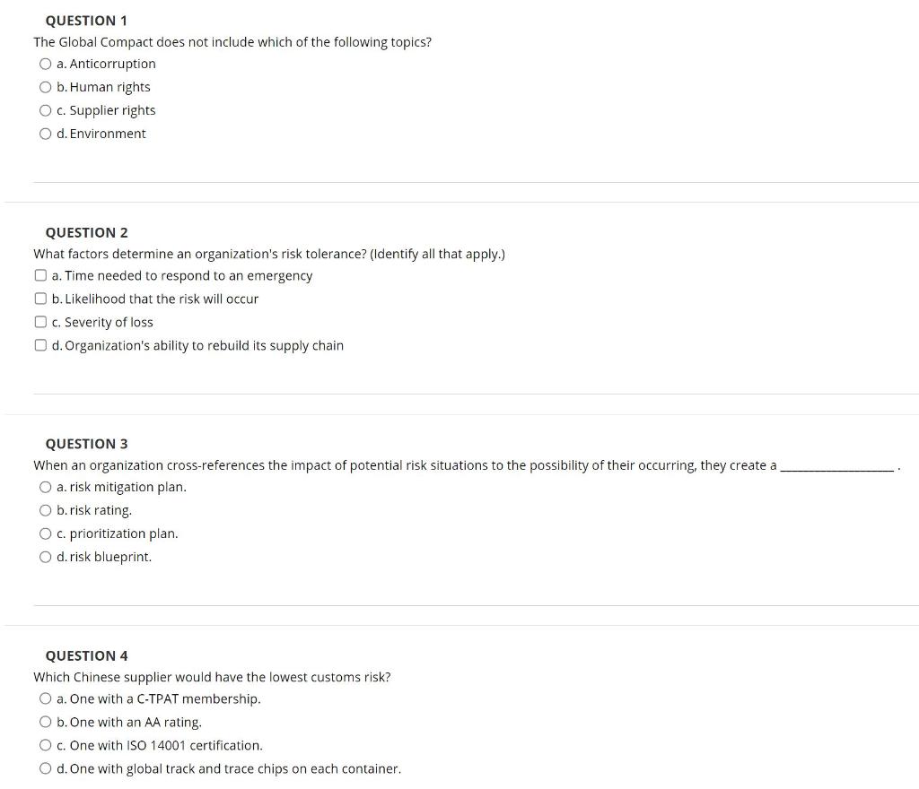 QUESTION 1 The Global Compact does not include