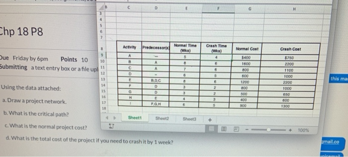 Chp 18 P8 Activity Predecessore Normal Time Wal