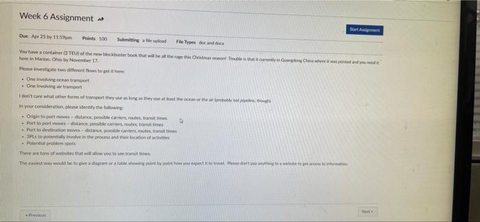 Week 6 Assignment Start Ang Due Abr 25 by 115