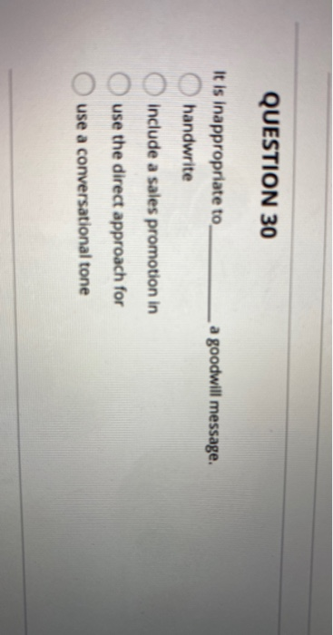 QUESTION 30 a goodwill message. It is