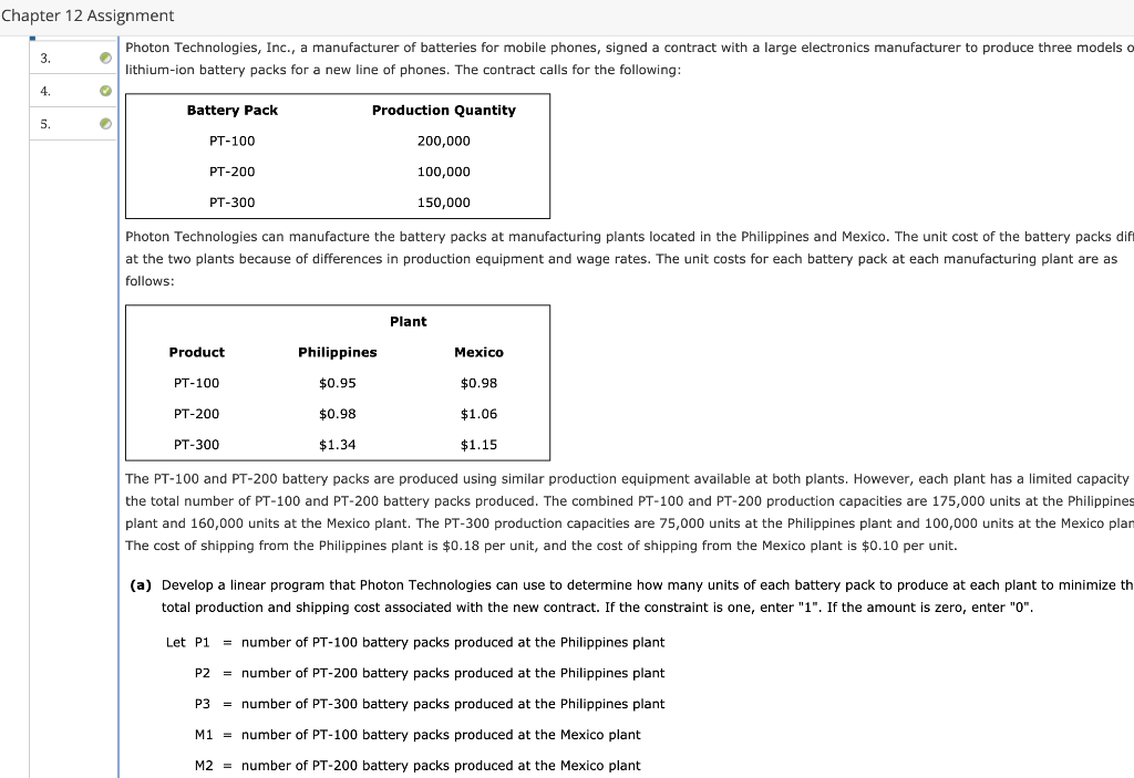 Looking for P3, M1, & M3 Chapter 12 Assignment