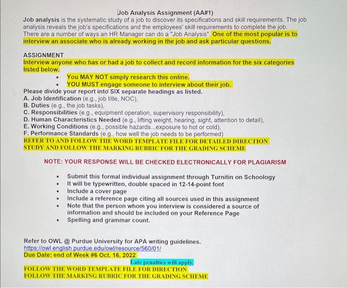 Job Analysis Assignment (AA#1) Job analysis is