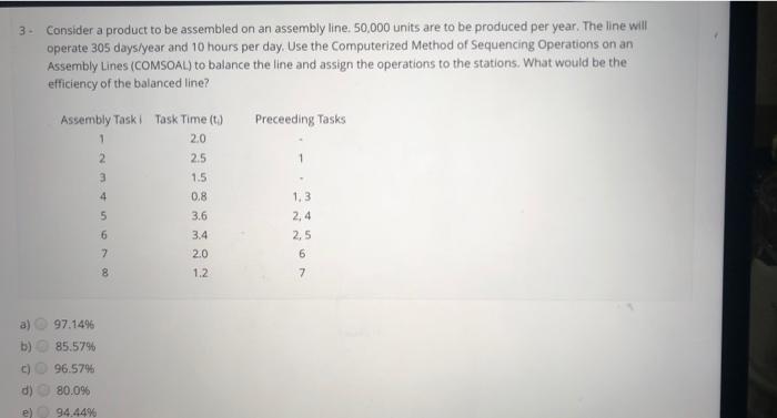 3. Consider a product to be assembled on an