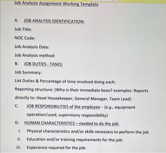Job Analysis Assignment (AA#1) Job analysis is