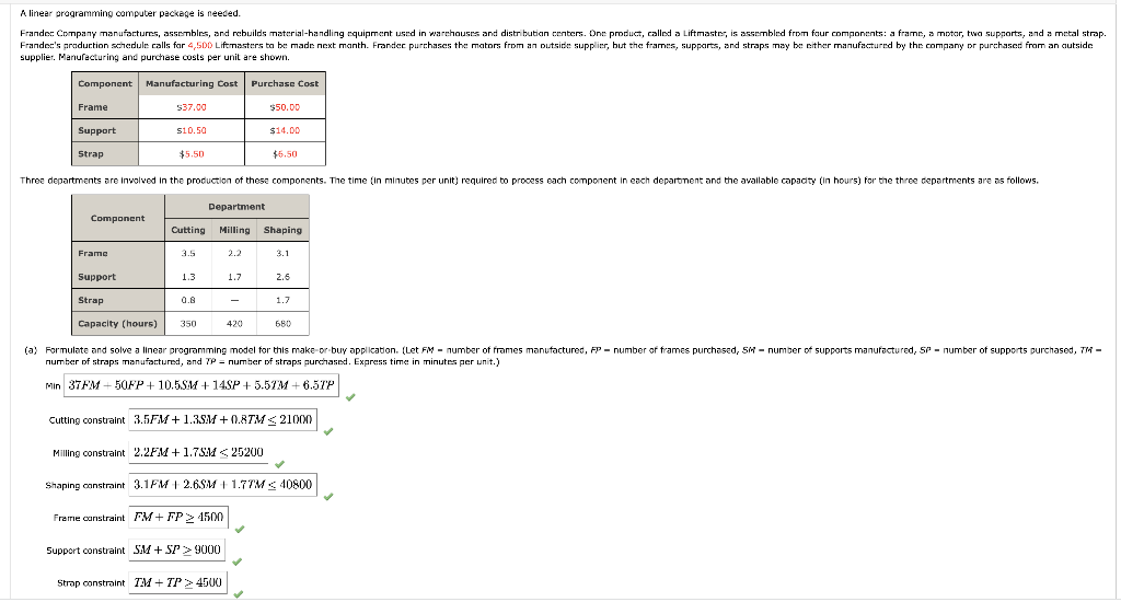 A linear programming computer package is needed.