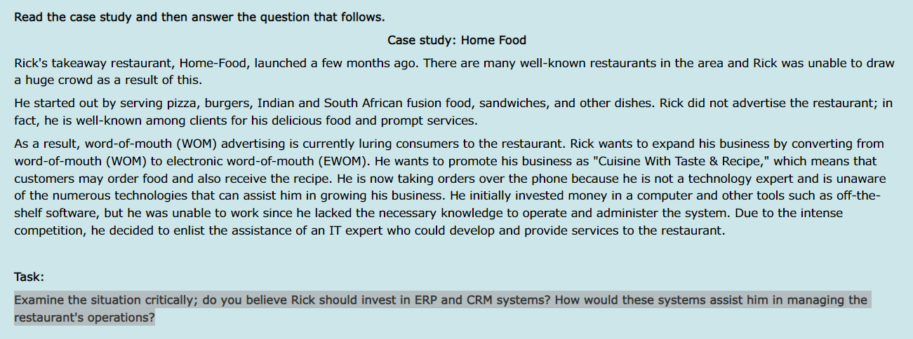 Read the case study and then answer the question