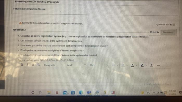 Remaining Time 34 minutes 30 seconds. Question