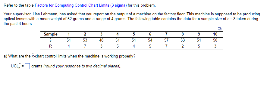 Refer to the table Factors for Computing Control