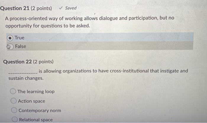 Question 21 (2 points) Saved A process-oriented
