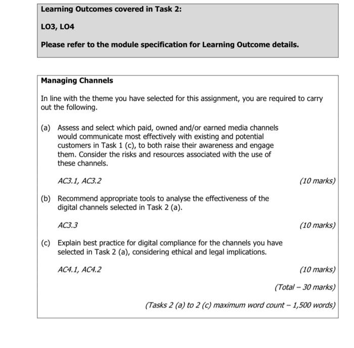 Learning Outcomes covered in Task 1: LO1, LO2