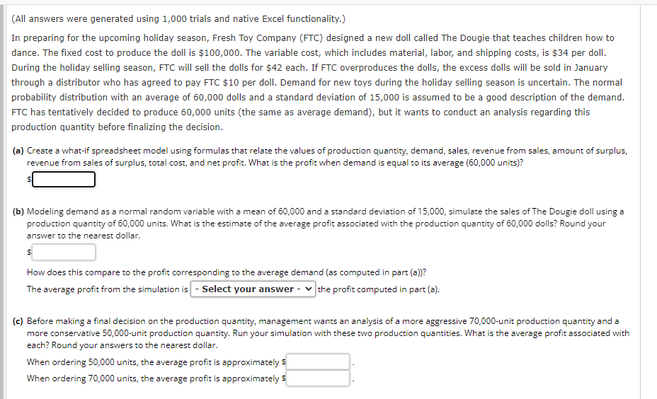 (All answers were generated using 1,000 trials