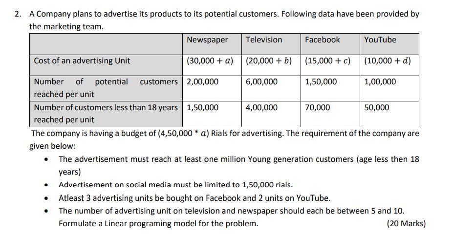 Note: a=7 , b=7 , c=5 , d=2 2. A Company plans to