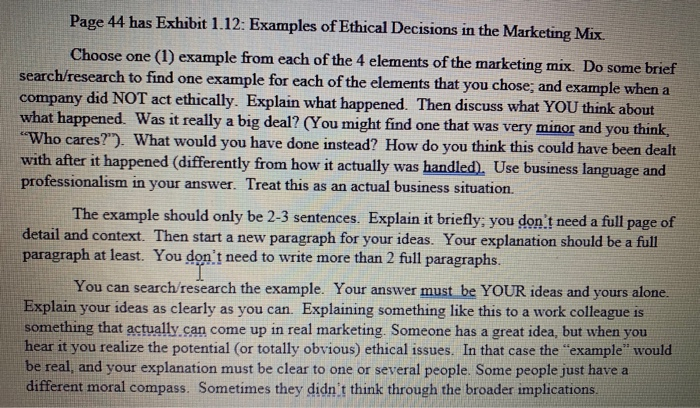 Page 44 has Exhibit 1.12: Examples of Ethical