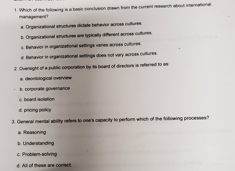 1. Which of the following is a basic conclusion