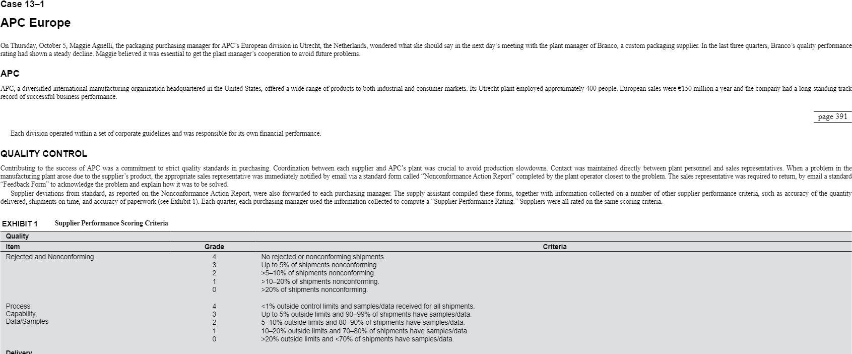Case 13-1 APC Europe On Thursday, October 5,