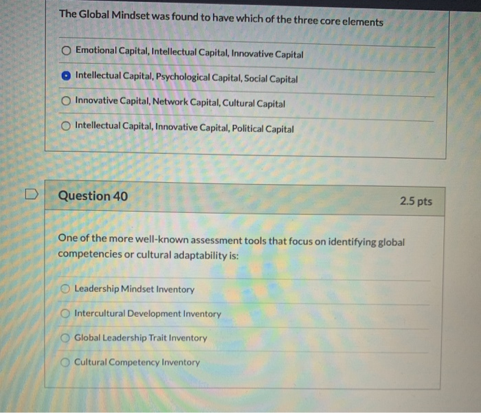 The Global Mindset was found to have which of the