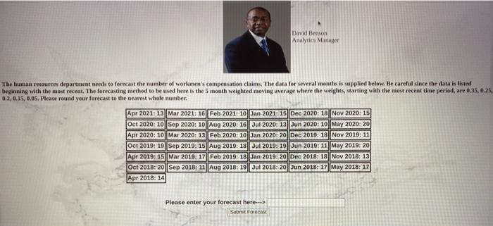 David Benson Analytics Manager The human