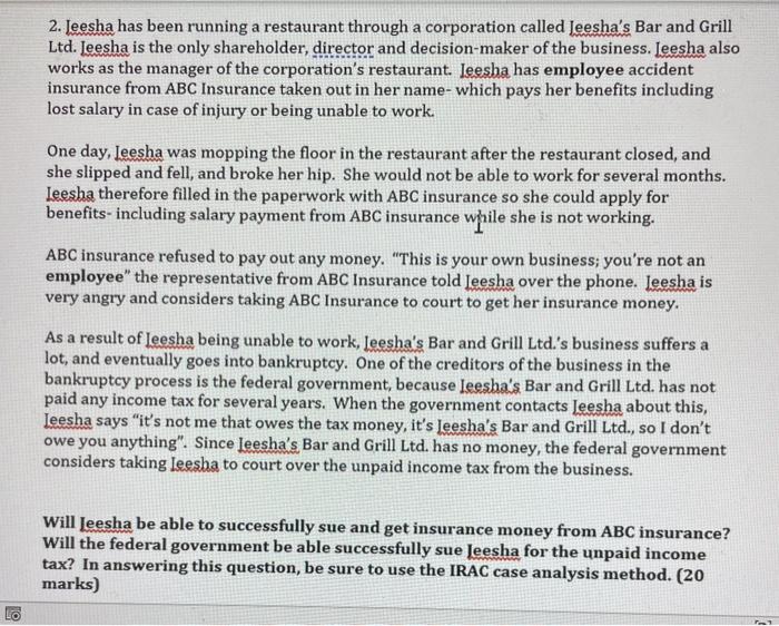 2. Jeesha has been running a restaurant through a