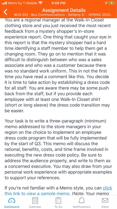 ..ll Metro by T-Mobile 4:08 PM Assignment Details
