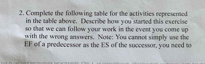 below: Begin with the earliest task in your