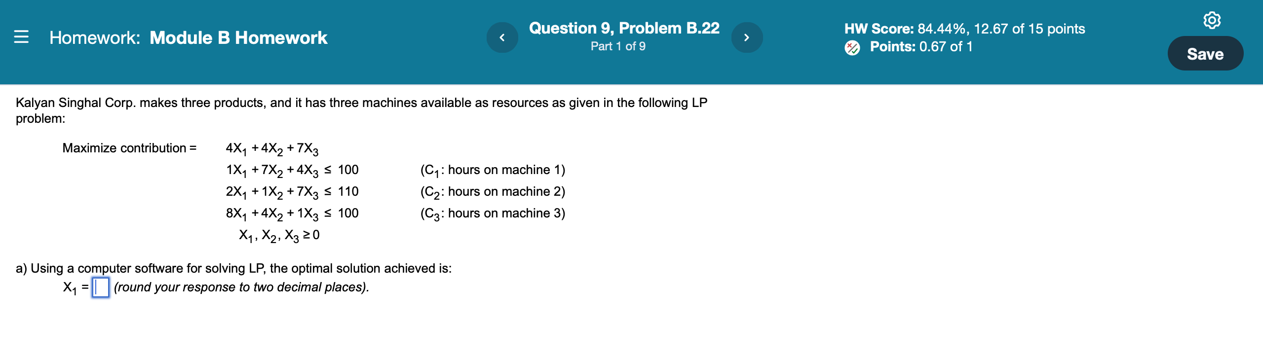 a) Using a computer software for solving LP, the