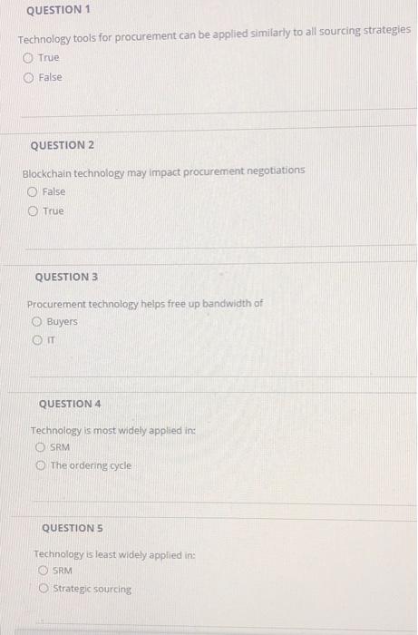 QUESTION 1 Technology tools for procurement can