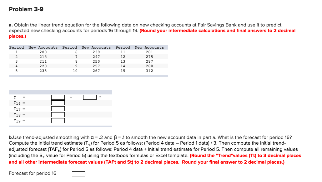 Problem 3-9 a. Obtain the linear trend equation