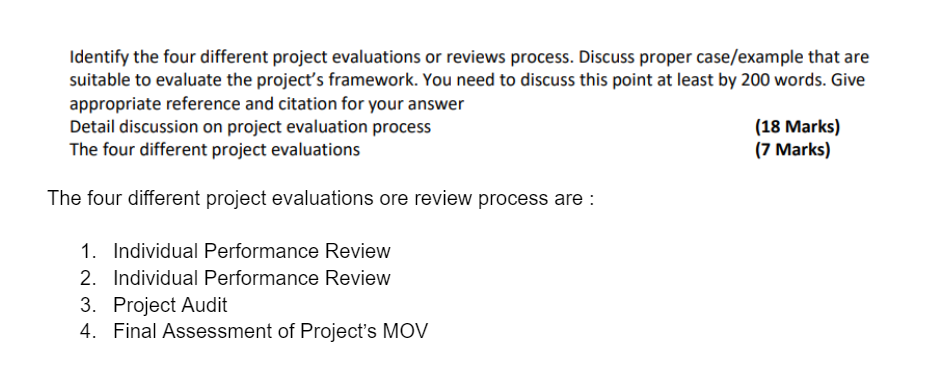 Identify the four different project evaluations