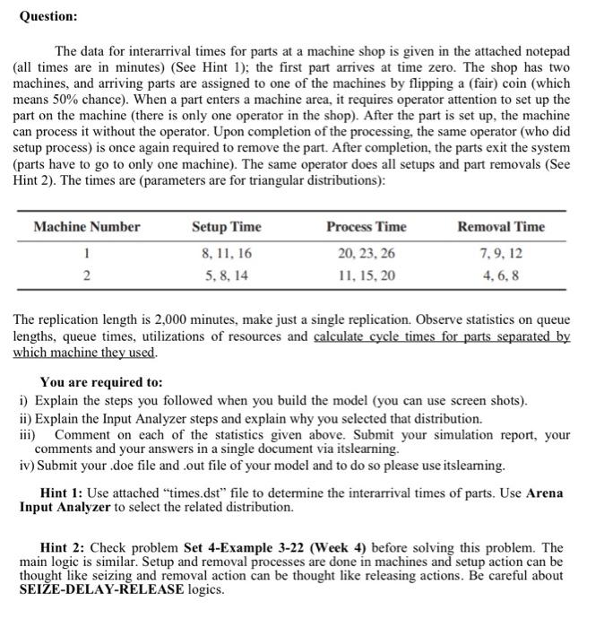 Question: The data for interarrival times for