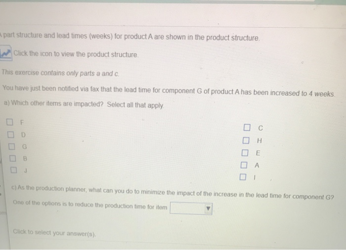 Apart structure and lead times (weeks) for