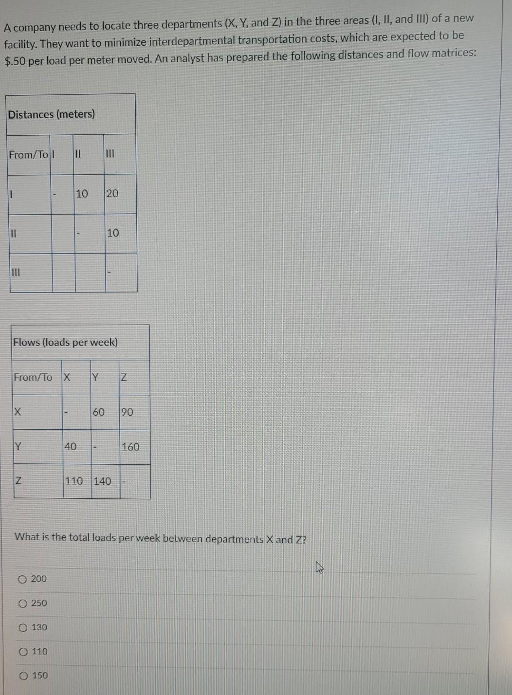 A company needs to locate three departments (X,