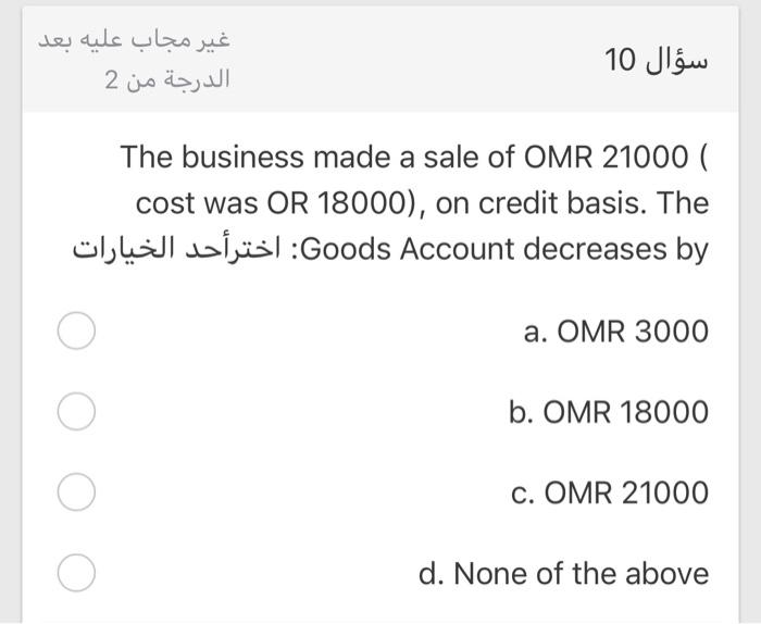 2 10 The business made a sale of OMR 21000 ( cost