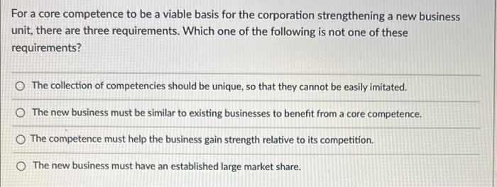 27 For a core competence to be a viable basis for