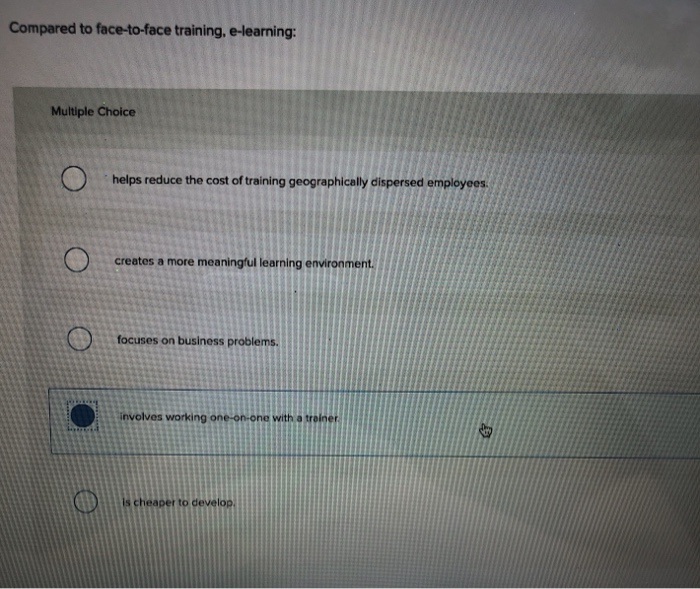 Compared to face-to-face training, e-learning: