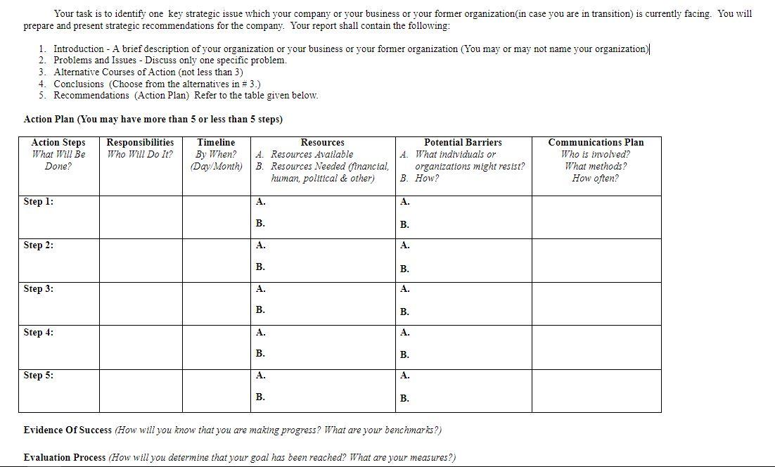 Your task is to identify one key strategic issue