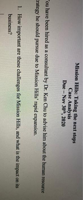 Mission Hills: Taking the next steps Case