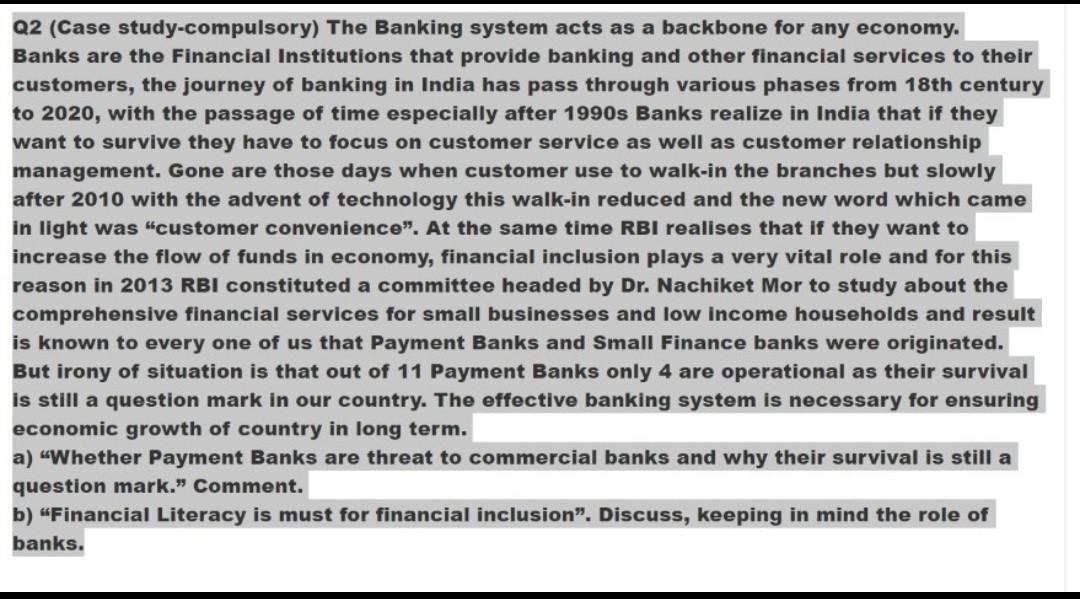 Asap Q2 (Case study-compulsory) The Banking