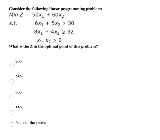 Consider the following linear programming
