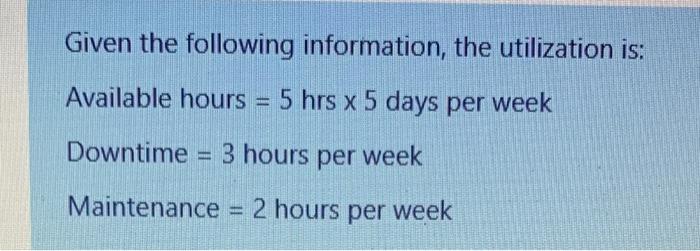 Given the following information, the utilization