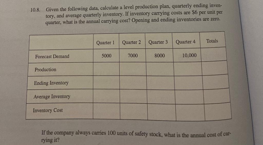 10.8. Given the following data, calculate a level