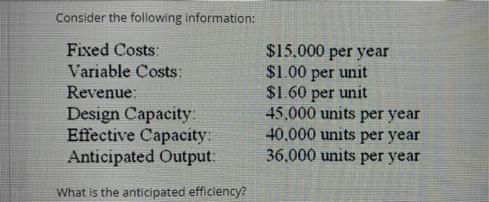 QUESTION 18 Consider the following information: