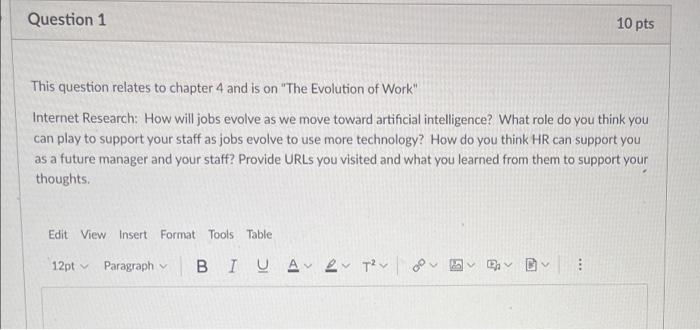 Question 1 10 pts you This question relates to