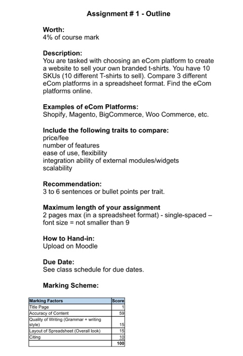 Assignment # 1 - Outline Worth: 4% of course mark